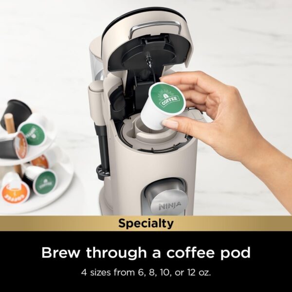 3447a6231073495e808f34a90ed4106d Ninja Pod & Grounds Specialty XL Single-Serve Coffee Maker, K-Cup Pod Compatible, Brews Grounds, Compact Design, Built-In Milk Frother, 68-oz. Reservoir, 6-oz. Cup to 24-oz. Mug Sizes, Stone, PB055AST