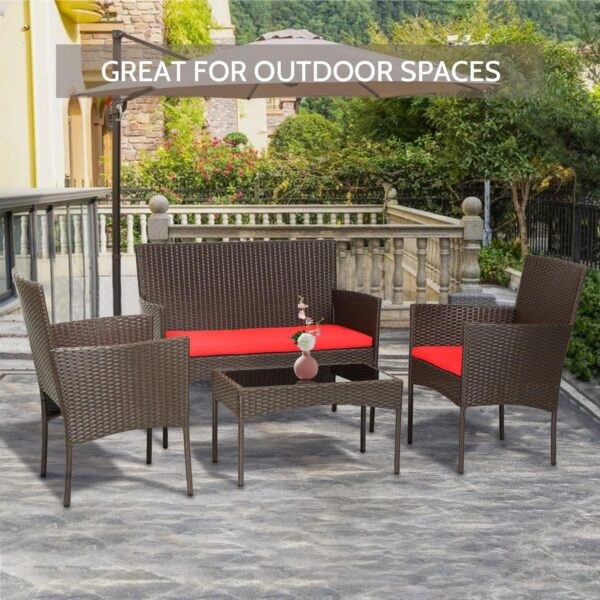 Patio Furniture Set 4 Pieces Outdoor Rattan Chair Wicker Sofa Garden Conversation Bistro Sets for Yard (Brown)