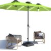 15ft Patio Umbrella with Solar Lights, Large Double Umbrella Outdoor, Rectangle 180”x106” Umbrellas with 156 PCS LED Lights and Crank Handle for Backyard Deck Pool Shade in Black(1.9′′ Pole)