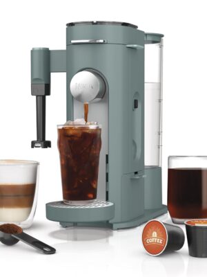 Ninja Pod & Grounds Specialty Single-Serve Coffee Maker, K-Cup Pod Compatible, Brews Grounds, Compact Design, Built-In Milk Frother, 56-oz. Reservoir, 6-oz. Cup to 24-oz. Mug Sizes, Stone, PB051ST