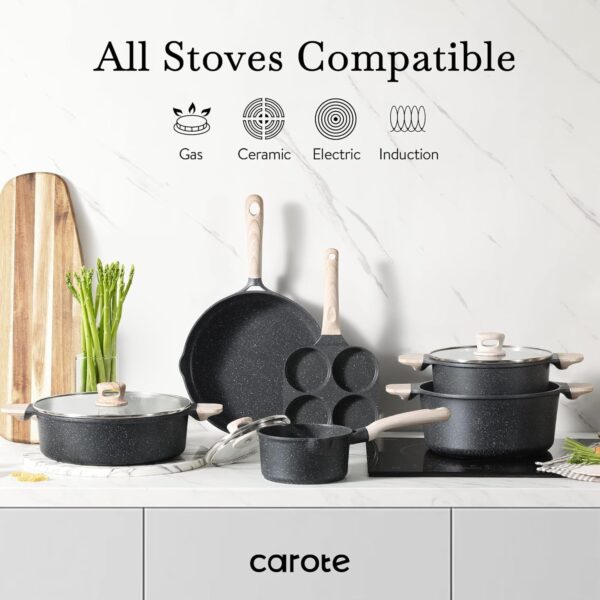 22pcs Pots and Pans Set Nonstick, Cookware Set White Granite Induction Kitchen Cooking Set w/Frying Pans & Saucepans& Grill Pan(PFOS, PFOA Free)
