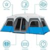 CORE Instant Cabin Tents with LED Lights | 6 Person / 9 Person / 12 Person Family Multi Room Lighted Pop Up Tents for Camping | Included Storage Pockets for Camping Accessories