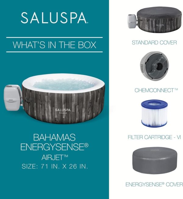 Bestway SaluSpa Fiji AirJet Large Round 2 to 4 Person Inflatable Hot Tub Portable Outdoor Spa with 120 AirJets and EnergySense Cover, Grey