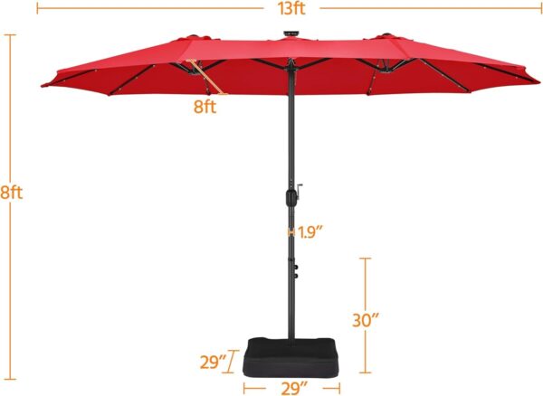 352ff37177494b5988996e9732d601df 15 ft Large Patio Umbrella with Solar Lights Double-Sided Outdoor Rectangle Market Umbrellas with 36 LED Lights/Base Included/Easy Crank for Patio Garden Yard Pool Lawn, Brown