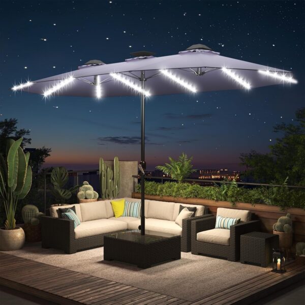 353c5cb0449b40f29d8cc3d9106e17dc 15ft Patio Umbrella with Solar Lights, Large Double Umbrella Outdoor, Rectangle 180”x106” Umbrellas with 156 PCS LED Lights and Crank Handle for Backyard Deck Pool Shade in Black(1.9′′ Pole)