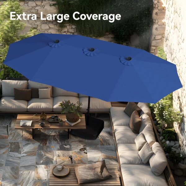 353d8d9d4d9043a99a3f99cce8cfa333 15ft Patio Umbrella Double-Sided Outdoor Market Extra Large Umbrella with Crank, Umbrella Base Included (Dark Red)