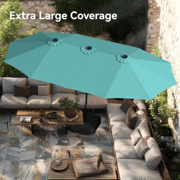 3552add107e946209871ef8d7b44b8f1 15ft Patio Umbrella Double-Sided Outdoor Market Extra Large Umbrella with Crank, Umbrella Base Included (Dark Red)