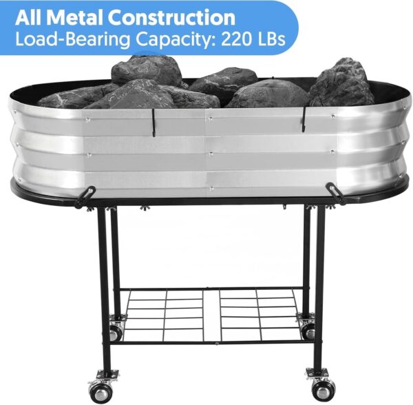Raised Garden Bed with Legs and Wheels, Self-Watering Planter Box, Wicking Bed, Galvanized Metal Elevated Raised Bed Cart with Drainage Hole and Liner for Indoor Outdoor Gardening