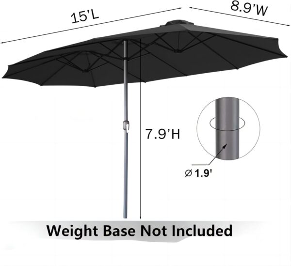 35803be37c2c4bb6b40ab0f94bd3dc0c 15ft Patio Umbrella with Solar Lights, Large Double Umbrella Outdoor, Rectangle 180”x106” Umbrellas with 156 PCS LED Lights and Crank Handle for Backyard Deck Pool Shade in Black(1.9′′ Pole)