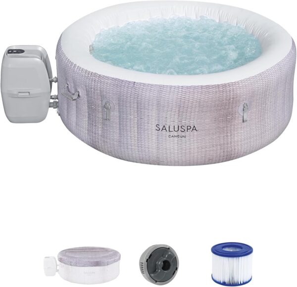 Bestway SaluSpa Fiji AirJet Large Round 2 to 4 Person Inflatable Hot Tub Portable Outdoor Spa with 120 AirJets and EnergySense Cover, Grey