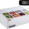 Refrigerated Condiment Prep Station, 135 W Countertop Refrigerated Condiment Station, with 2 1/3 Pans & 4 1/6 Pans, 304 Stainless Body and PC Lid, Sandwich Prep Table with Stainless Guard, ETL