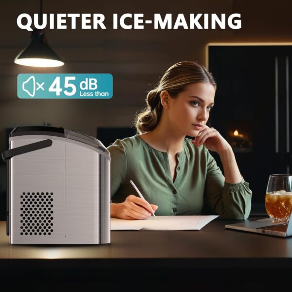 Nugget Ice Maker Countertop with Handle, Ready in 6 Mins, 34lbs Per Day, Removable Top Cover, Auto-Cleaning, Portable Sonic Ice Maker with Basket and Scoop, for Home/Party/RV/Camping (Black)