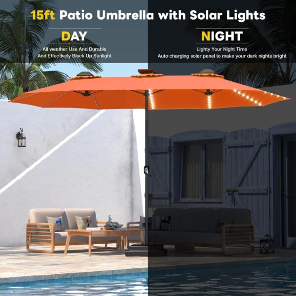 35e247613b034ee682d7c0af7e2f9bb1 15ft Patio Umbrella with Solar Lights, Large Double Umbrella Outdoor, Rectangle 180”x106” Umbrellas with 156 PCS LED Lights and Crank Handle for Backyard Deck Pool Shade in Black(1.9′′ Pole)