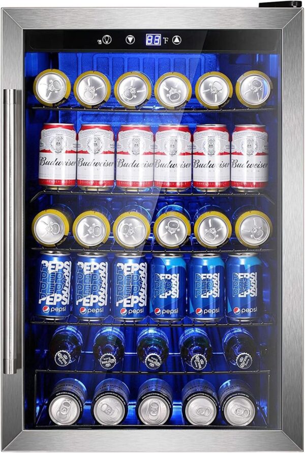Mini Fridge 130 Can Beverage Refrigerator Cooler, 3.2 Cu.Ft Drink Fridge for Soda Wine Beer, Adjustable Temperature Control for Home Office, Black