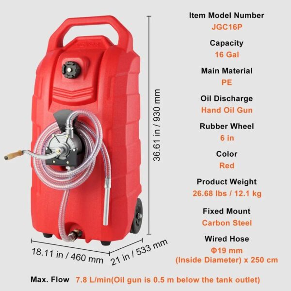 36167b4d52a04c7faaa9511bb5c227b4 16 Gallon Fuel Caddy, 7.8 L/Min, Portable Gas Storage Tank Container