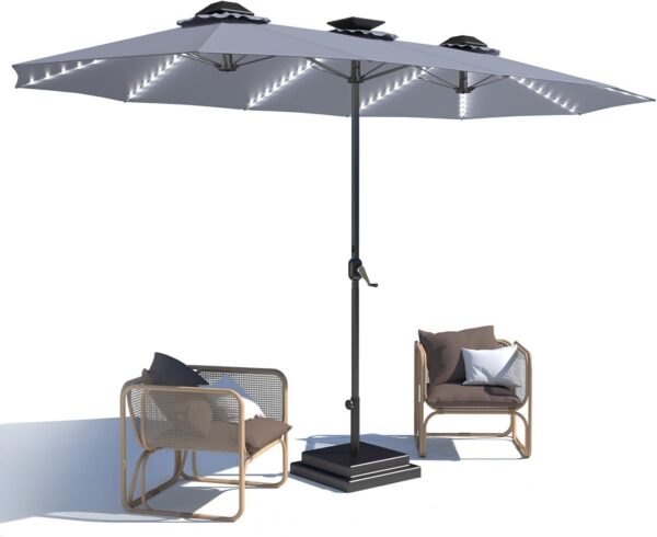 362f018d92bd4448998c63d80e9fc4c1 15ft Patio Umbrella with Solar Lights, Large Double Umbrella Outdoor, Rectangle 180”x106” Umbrellas with 156 PCS LED Lights and Crank Handle for Backyard Deck Pool Shade in Black(1.9′′ Pole)