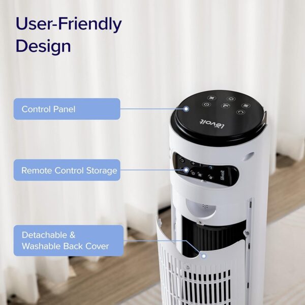 367c72469abc46e28a24fe469ff3b68a LEVOIT Tower Fan for Bedroom, Standing Fan that Blows Cold Air for Home, 28dB Quiet for Sleep, Remote, 90° Oscillation, 12H Timer, 25ft/s Velocity, 5 Speeds, 4 Modes, Bladeless 36 inch, White