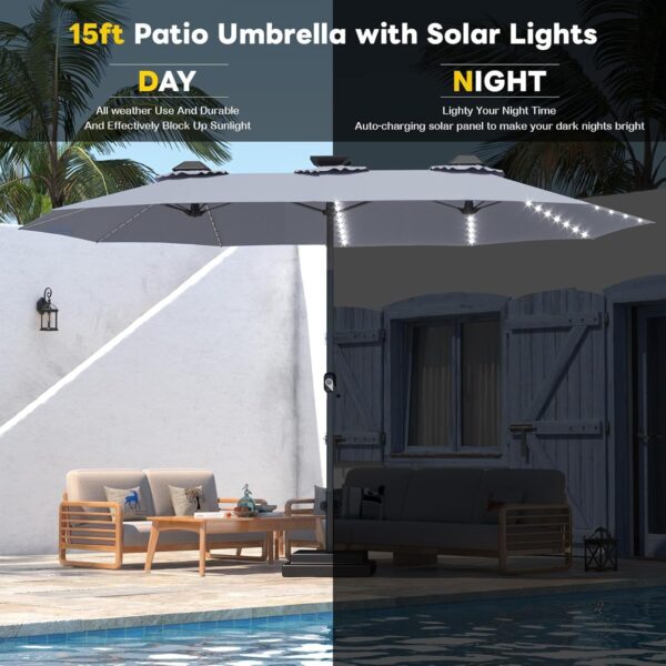 3697f4e16ca14d86acf45fbf5cc7a78c 15ft Patio Umbrella with Solar Lights, Large Double Umbrella Outdoor, Rectangle 180”x106” Umbrellas with 156 PCS LED Lights and Crank Handle for Backyard Deck Pool Shade in Black(1.9′′ Pole)
