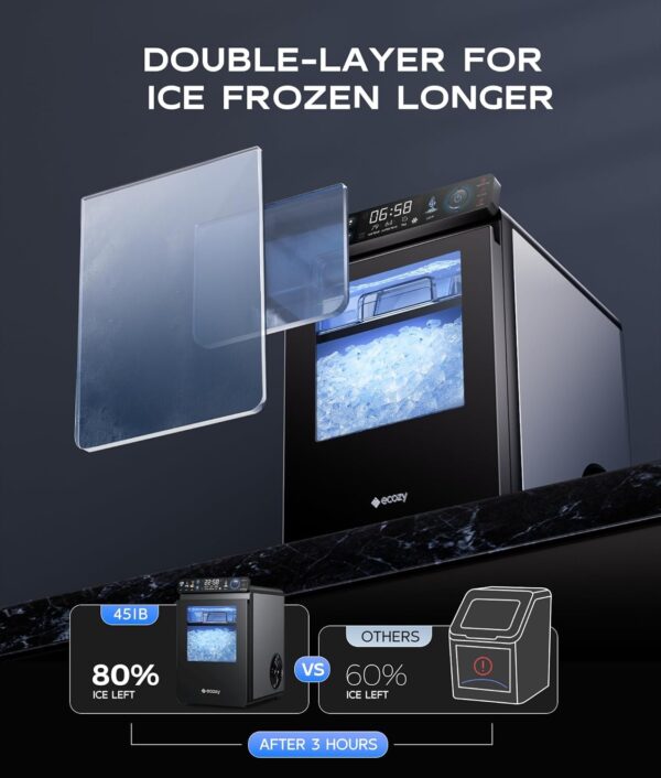 36bf3bda590e45bda3961c8bbb6d22c7 ecozy Nugget Ice Maker Countertop, Smart Pebble Ice Machine with APP Control, 44 lbs/24H Soft Pellet Chewable Ice with Self-Cleaning, Stainless Steel