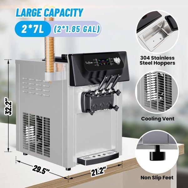 36ea261deb9b4b5584caa5b8e723c5a1 2200W Commercial Ice Cream Machine, 3 Flavor Soft Serve Ice Cream Machine, 5.3-7.4 Gal/Hr, with LCD Touch Screen, Automatic Cleaning, High Productivity for Home Snack Bar & Restaurants
