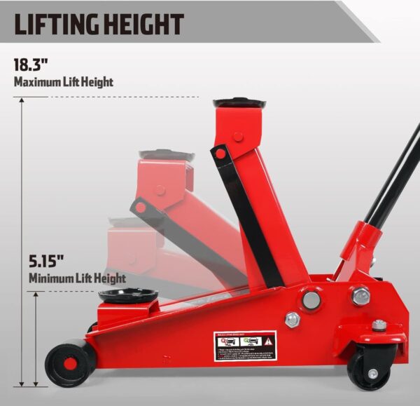 37041c40110c403086bf04044afe1733 3 Ton Low Profile, Aluminum and Steel Racing Floor Jack with Dual Pistons Quick Lift Pump for Sport Utility Vehicle, Lifting Range 3-15/16′′ min to 18-5/16′′ max, Red