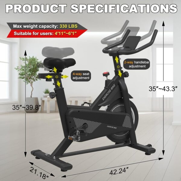 371b8435fa584b2a87df044fcd5f5be8 Exercise Bike, Stationary Bike Indoor Cycling Bike for Home Cardio Gym 300lbs Weight Capacity, Workout Bike with Heavy Flywheel, Seat Cushion, LCD Monitor, Optoelectronic Heart Rate,Silent Belt Drive
