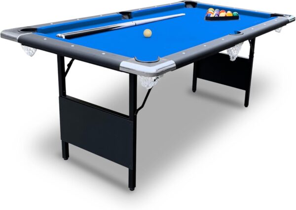 371cfad3993c4ec28f765e7105fdee6b Hathaway Fairmont 6 Ft Portable Pool Table, Adults Folding Billiards Tables for Game Room with Easy Foldable Storage, Includes Full Set of Billiard Balls, Cues, Chalk & Brush