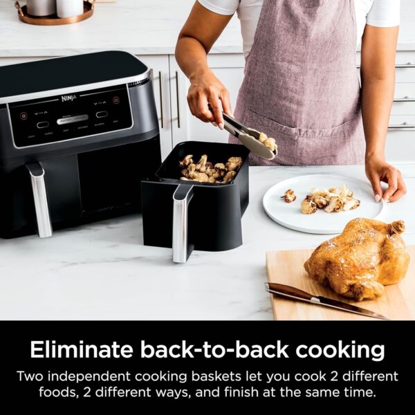 3724360254d84189a62be2800054a6a2 DZ401 Foodi 10 Quart 6-in-1 DualZone XL 2-Basket Air Fryer with 2 Independent Frying Baskets, Match Cook & Smart Finish to Roast, Broil, Dehydrate for Quick, Easy Family-Sized Meals, Grey