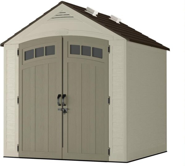 3725a485744c49a095d96868511d942f Suncast Vista 7×7 Storage Shed with Multi-Wall Resin Panels, 4 Skylights, IllumiVent System, and Pad-Lockable Doors, 84′′ D x 84′′ W x 98′′ H, Made in The USA