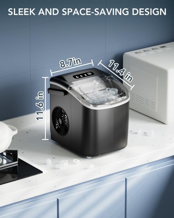 374aecf3befc4ce1a44e970861248404 Ice Maker Countertop, Efficient Easy Carry Ice Machine, Self-Cleaning Ice Maker with Ice Scoop & Basket, 9pcs/ 8mins 26.6Lbs Per Day for Home/Office/Kitchen,Black