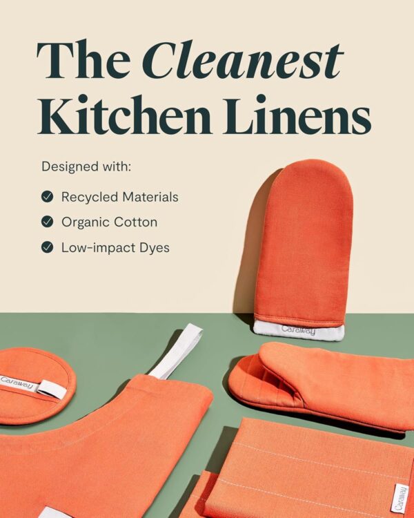 Linen Set – Apron, Pot Holders, Oven Mitts, & Tea Towels – 100% Organic Cotton – Durable, Machine Washable