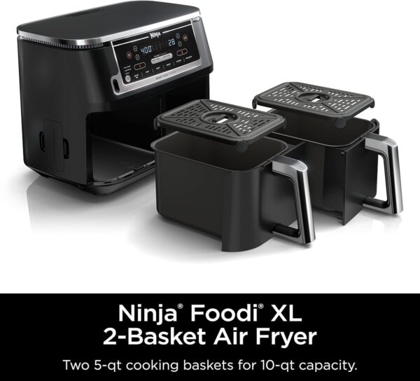 376c82e6d29f44d1abdc7838f67c33bf DZ401 Foodi 10 Quart 6-in-1 DualZone XL 2-Basket Air Fryer with 2 Independent Frying Baskets, Match Cook & Smart Finish to Roast, Broil, Dehydrate for Quick, Easy Family-Sized Meals, Grey