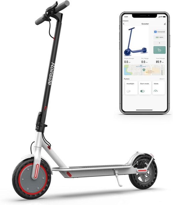 Electric Scooter – 8.5′′ Solid Tires, 350W Motor, Up to 19 MPH and 21-23 Miles Long-Range Portable Foldable Commuting Scooter for Adults with Double Braking System and App