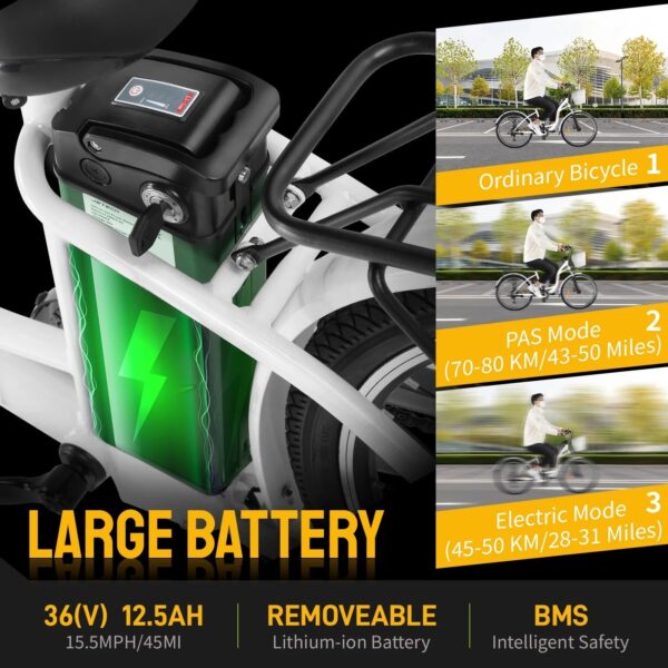 37a959dbfdb841a8920fc73b3037ce2f 350W Electric Commuter Bike for Adults, 26′′ Cruiser Ebike with 36V 12.5AH Removable Battery, Shimano 6-Speed, Dual Shock Absorber, Basket