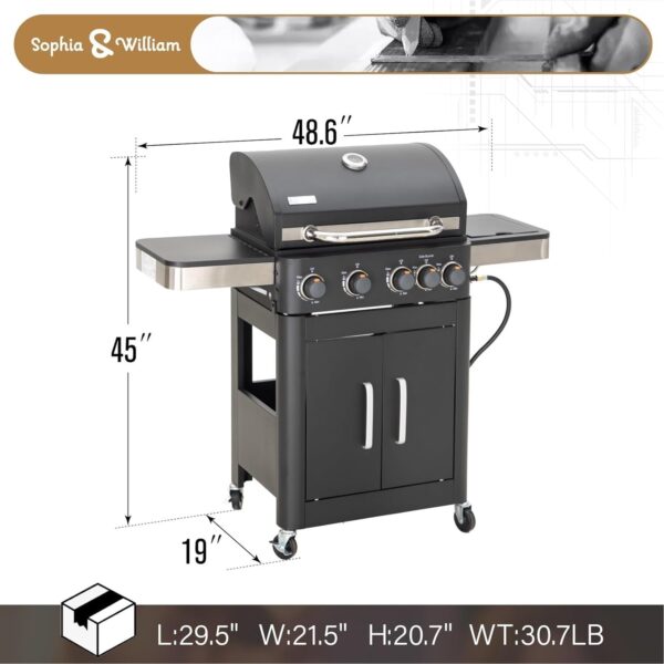 Burner Gas grill with side burner and enameled cast iron grille 42,000BTU outdoor cooking stainless steel propane grill Garden grill