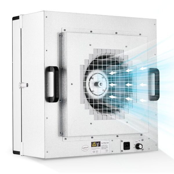 37b6c2c8d62f4dc3a56acdad4be1f4c2 Laminar Flow Hood, H-14 HEPA Filter with Safety Locks, Class 100/ ISO Class 5 Cleanliness, Fan Filter Unit 22.6×22.6in Flow Hood Mycology/Clean Room/Laboratory 110V