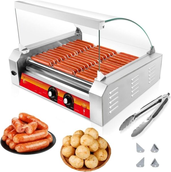 37bd47e462a24e83a12701545d04f330 1670W Commercial Hot Dog Rollers,11 Rollers 30 Hotdog Roller Grill,Stainless Steel Hot Dog Machine With Dust Cover,Hot Dog Roller Machine With Dual Temp Control And Led Light/Detachable Drip Tray