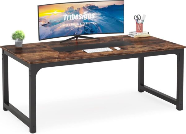 37d1013f525d409693b6df7f3c28eb92 Tribesigns Modern Computer Desk, 63 x 31.5 inch Large Office Desk Computer Table Study Writing Desk Workstation for Home Office, Vintage Black Metal Frame