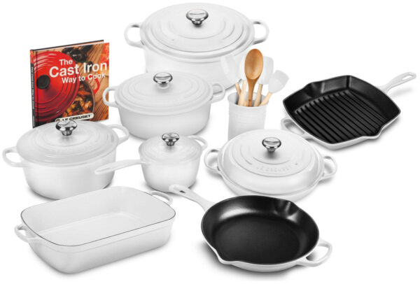 37e0eb100d0745afb92d90b61c239906 20-piece Signature Cast Iron Cookware Set,10.25 Skillet,1.75-quart Saucepan with Lid