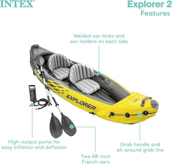 37fdaf6cd47f42ca8a8b848017c098ee Intex 68307EP Explorer K2 Inflatable Kayak Set: Includes Deluxe 86in Aluminum Oars and High-Output Pump – SuperStrong PVC – Adjustable Seats with Backrest – 2-Person – 400lb Weight Capacity