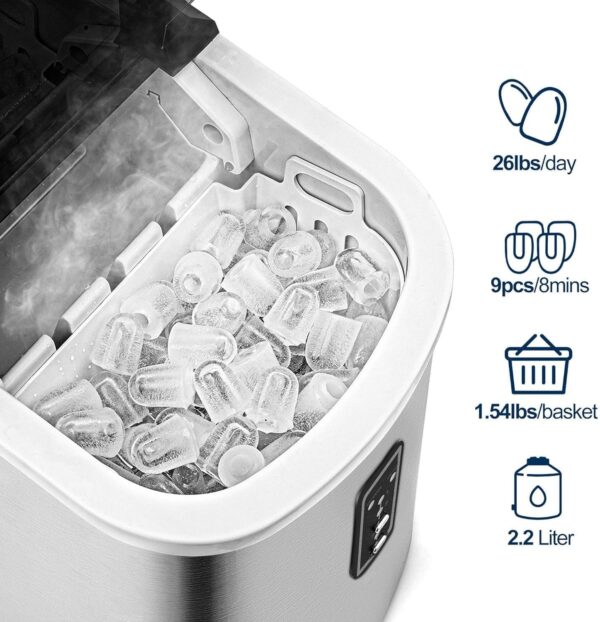 Nugget Ice Maker Countertop with Handle, Ready in 6 Mins, 34lbs Per Day, Removable Top Cover, Auto-Cleaning, Portable Sonic Ice Maker with Basket and Scoop, for Home/Party/RV/Camping (Black)