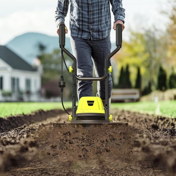 Electric Tiller, YERYORK 15-Amp 18-Inch Width 9-Inch Depth Corded Tiller Cultivator 24 Durable Steel Tines Gardening Tiller with Adjustable Wheels Foldable Handle for Easy Soil Cultivation