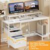 Furologee Computer Desk with Drawer and Power Outlets, 47′′ Office Desk with 2 Monitor Stands and Fabric File Cabinet, Writing Gaming Table with Shelves and 2 Hooks for Home Office, Rustic Brown