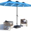 15ft Patio Umbrella with Solar Lights, Large Double Umbrella Outdoor, Rectangle 180”x106” Umbrellas with 156 PCS LED Lights and Crank Handle for Backyard Deck Pool Shade in Black(1.9′′ Pole)
