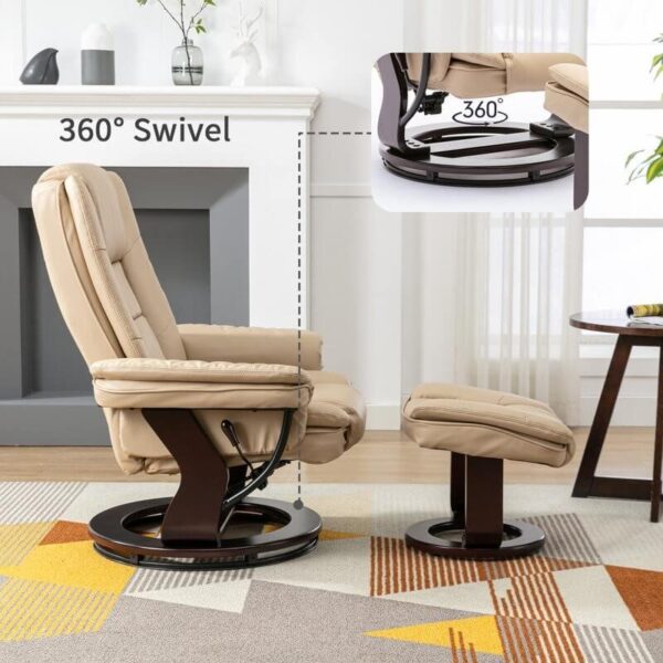 Multi-Position Recliner and Curved Ottoman with Swivel Base