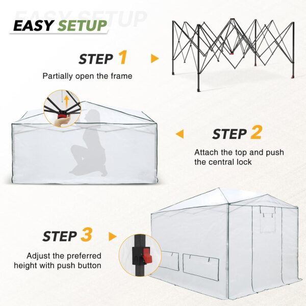 397022c2f0854e10b71dfe61a6c9b13b EAGLE PEAK 6×4 Portable Walk-in Greenhouse, Pop-up Indoor Outdoor Garden Green House, Zippered Door and Windows, PE Cover, White