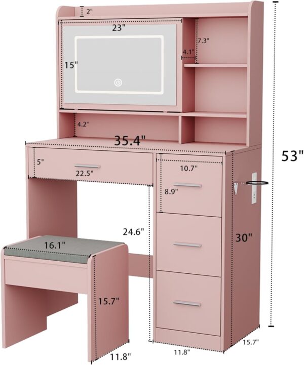 39a2b32847a848719a4bcb81ed12d3e7 Vanity Desk with a Mirror and Lights,with Chair and Four Drawers, Three Adjustable Lighting Modes,with Power Outlet and Sliding LED Mirror,Bedroom Vanity Desk (White)