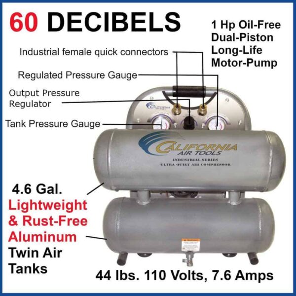 California Air Tools 4610ALFC 4.6-Gal. 1 HP Ultra Quiet Oil-Free and Lightweight Electric Air Compressor