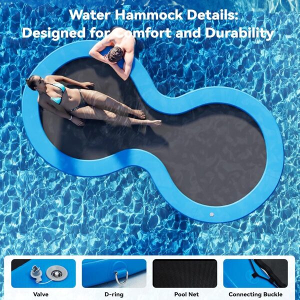 3a27944d5a274179abd48ed958bde09c Round Inflatable Floating Dock, Sunchill Float Ring, Hammock Tanning Pool with 4in Woven Fabric, Manual Pump for 1-2 Min Quick Inflate/Deflate, Fits 2-8, Ideal for Lakes, Pools, Oceans