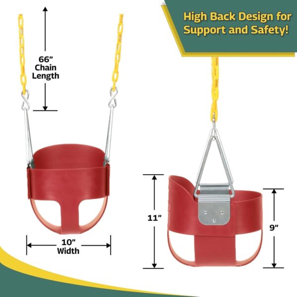 Eastern Jungle Gym Heavy-Duty High Back Full Bucket Toddler Swing Seat | Coated Swing Chains Fully Assembled | Green Swing Set Accessory